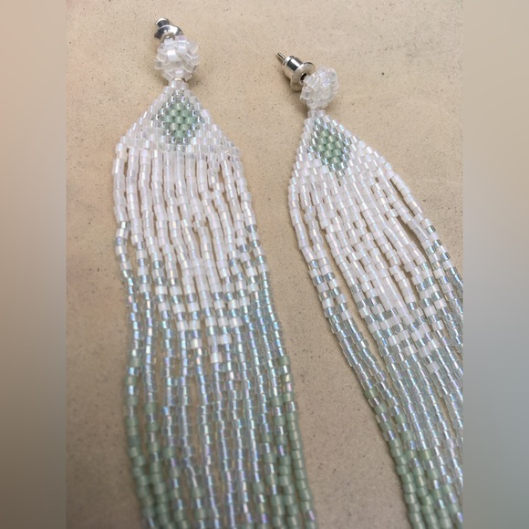Beaded Fringe Earrings - Shimmering Sea Labradorite Earrings - Picture 6 of 7